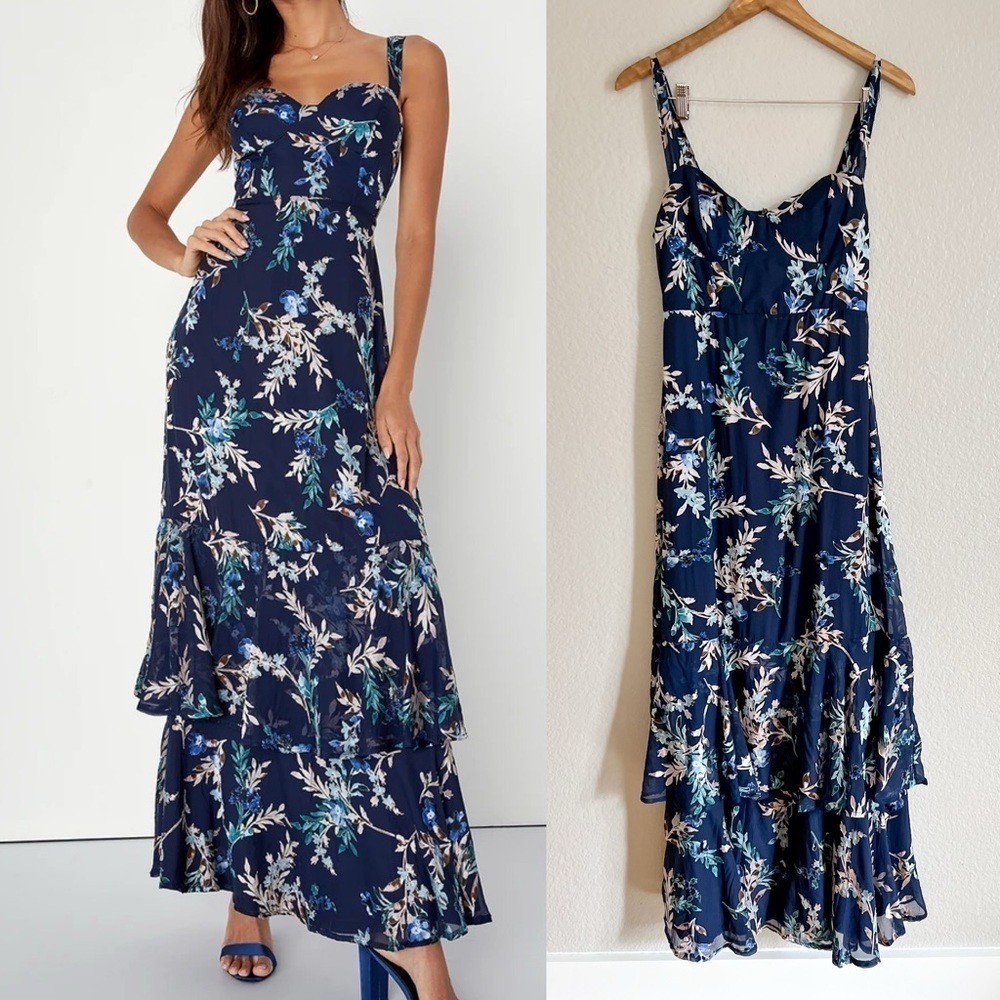 Stunning Sweetness Navy Blue Floral Burnout Maxi Dress